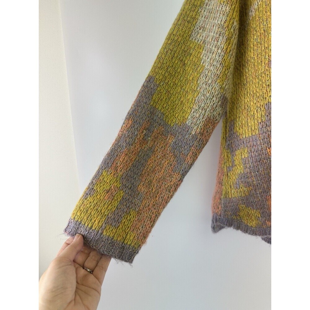 April Cornell Hooded Sweater Pullover Knit Yellow Purple Geometric Womens Large - Picture 3 of 14